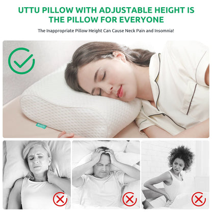 UTTU Cervical Pillow for Neck Strain Relief, Memory Foam Neck Pillow for Sleeping, Adjustable Orthopedic Sandwich Pillow, Contour Cooling for Side