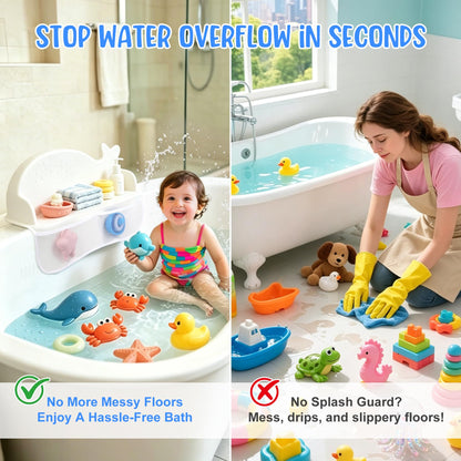 MCGMITT 2 Pack Whale Bathtub Splash Guard, Silicone Bath Splash Guards with 130 Strong Suction Cups, Bath Toy Storage Organizer with Mesh Pockets