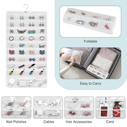 Linkstyle 80 Pocket Hanging Jewellery Organiser, Double-Sided Travel Jewelry Storage Roll, Jewelry Holder Bag with Hook, 1PCS