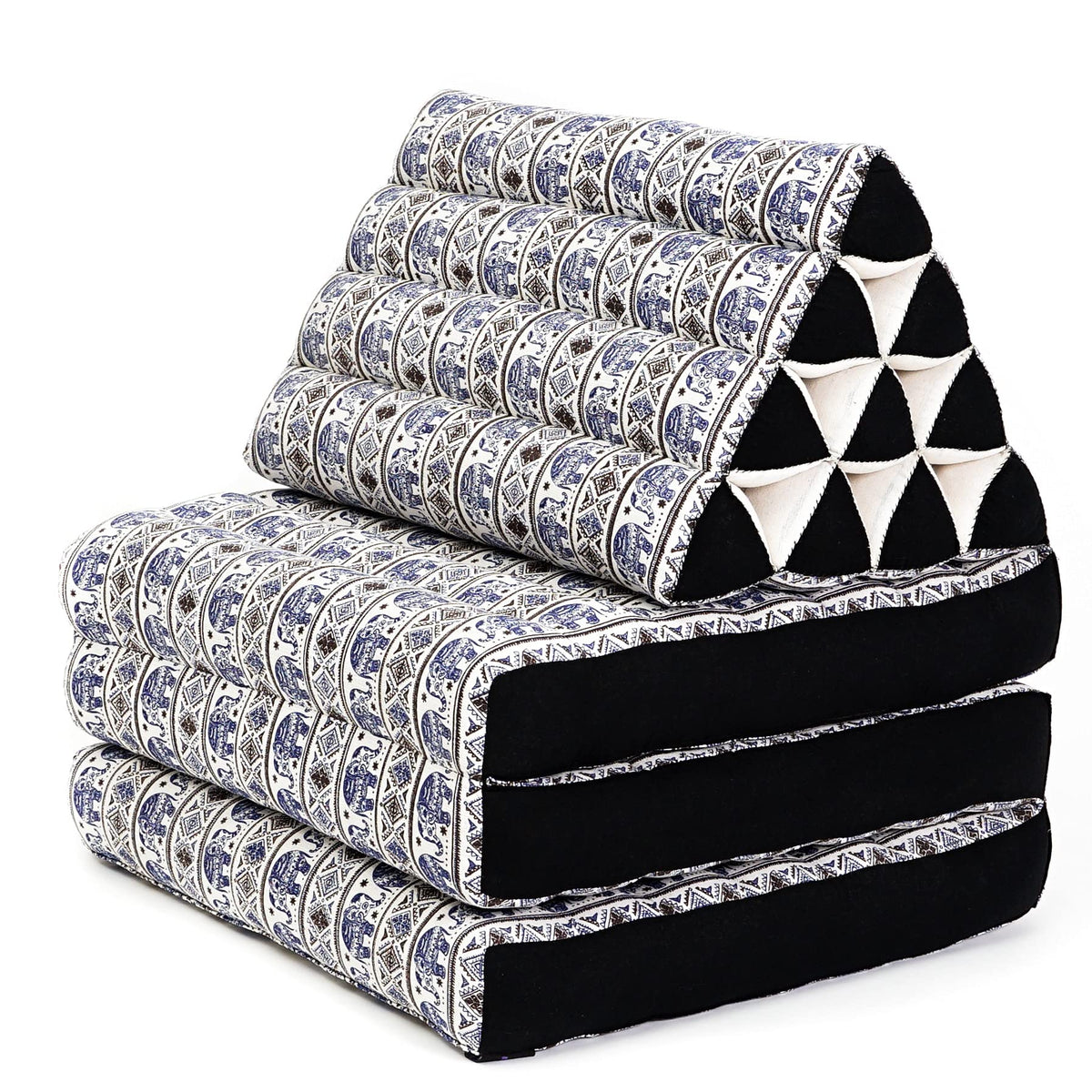 Leewadee 3-Fold Mat with Triangle Cushion – Comfortable TV Pillow, Foldable Mattress with Cushion Made of Eco-Friendly Kapok, 170 x 53 cm, blue white
