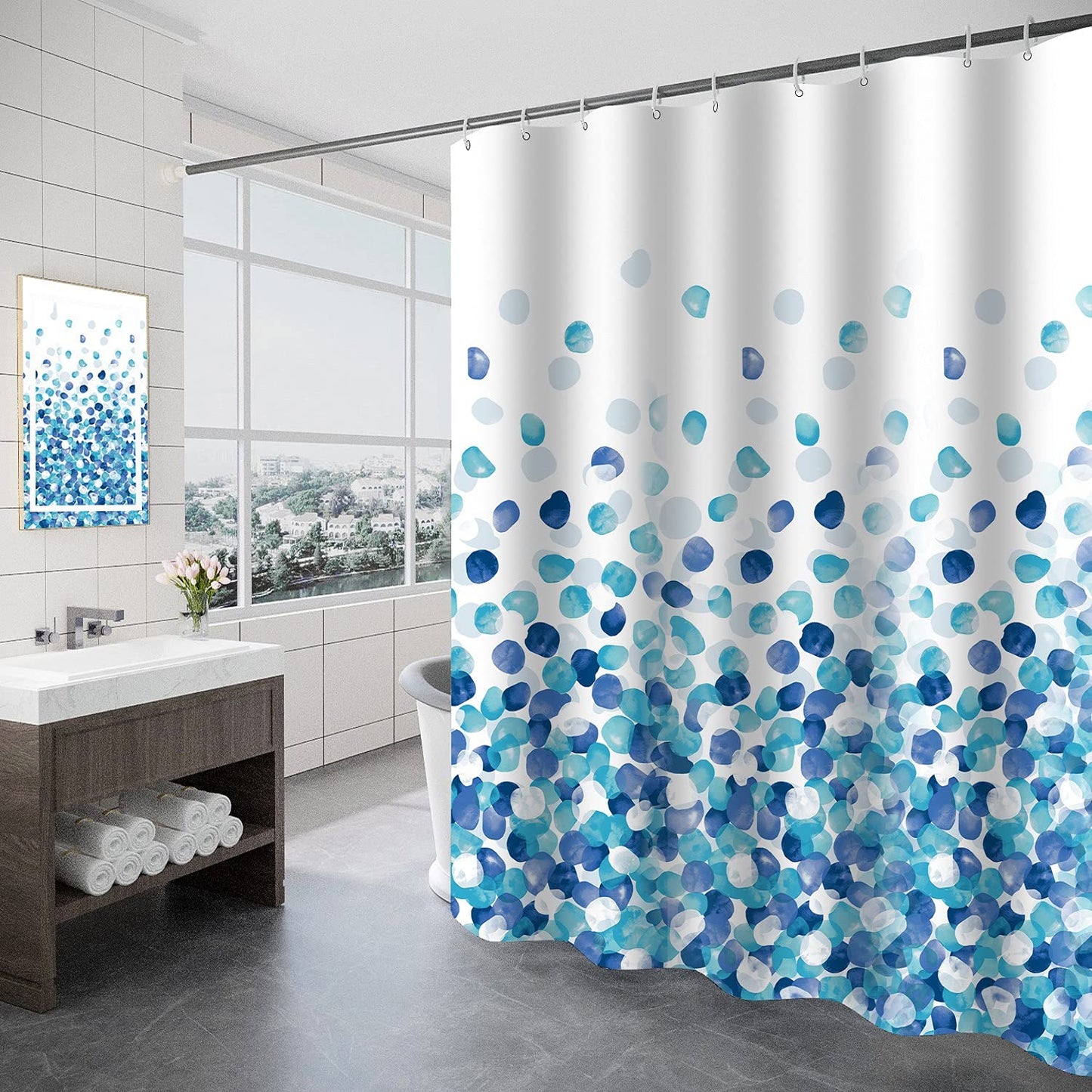 Tennove Shower Curtain 180 x 180cm Blue Petal Thick Polyester Fabric Mildew Resistant Shower Curtain Liner for Bathroom Decor Waterproof Bath Curtain
