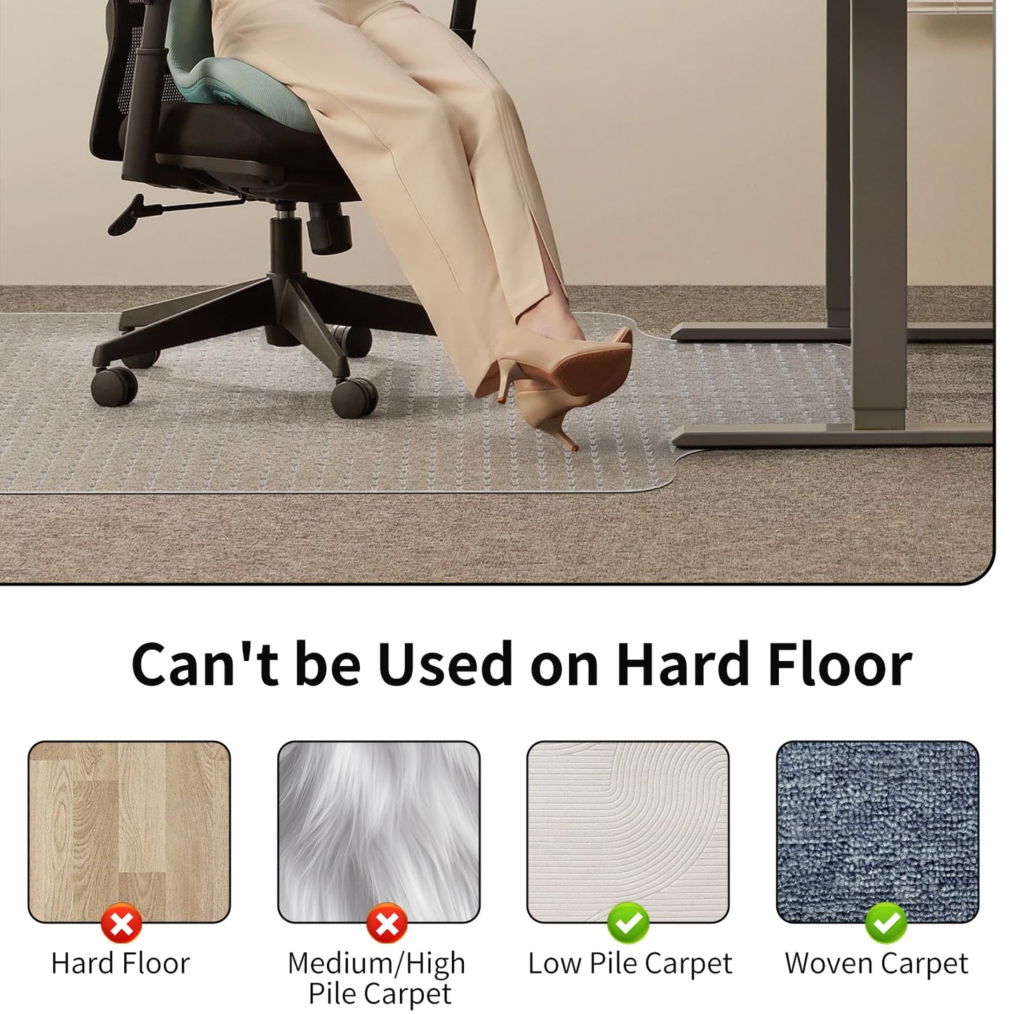 WASJOYE Office Chair Mat for Carpet, 90x120 cm Clear Carpet Floor Protector 2.2mm Thick T shape