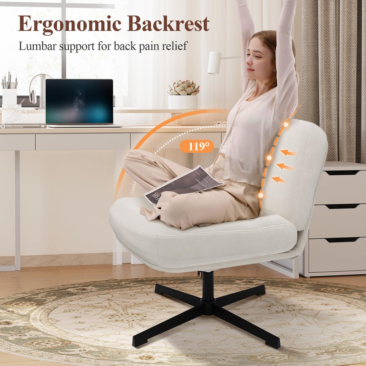 COLAMY 360° Swivel Home Office Chair – Thick Padded Corduroy Desk Chair with Metal Base, Modern Comfortable Computer Chair for Study or Living Room