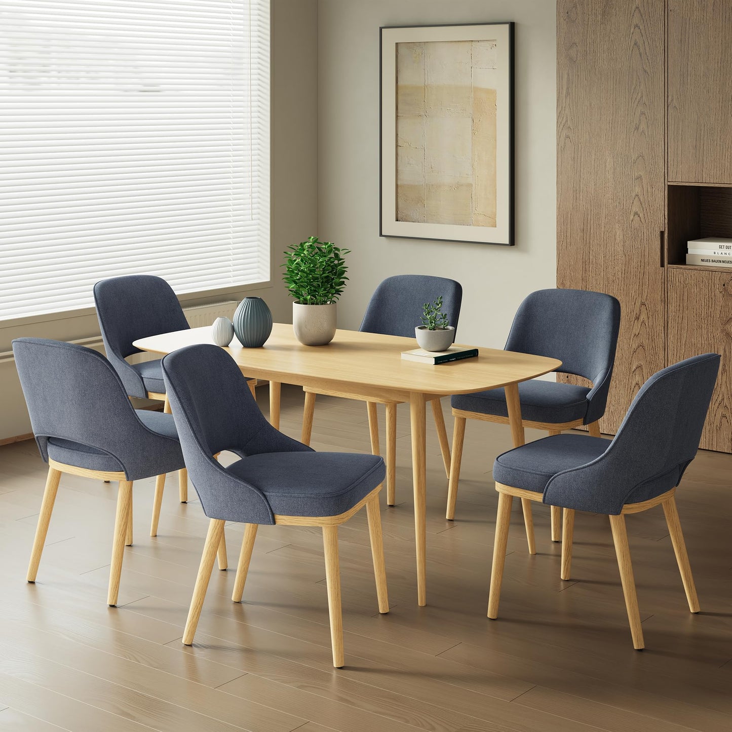 Dining Chairs Set of 6, Upholstered Dining Room Chairs with Chenille Fabric, Ergonomic Backrest, High Density Cushion & Rubber Wood Frame