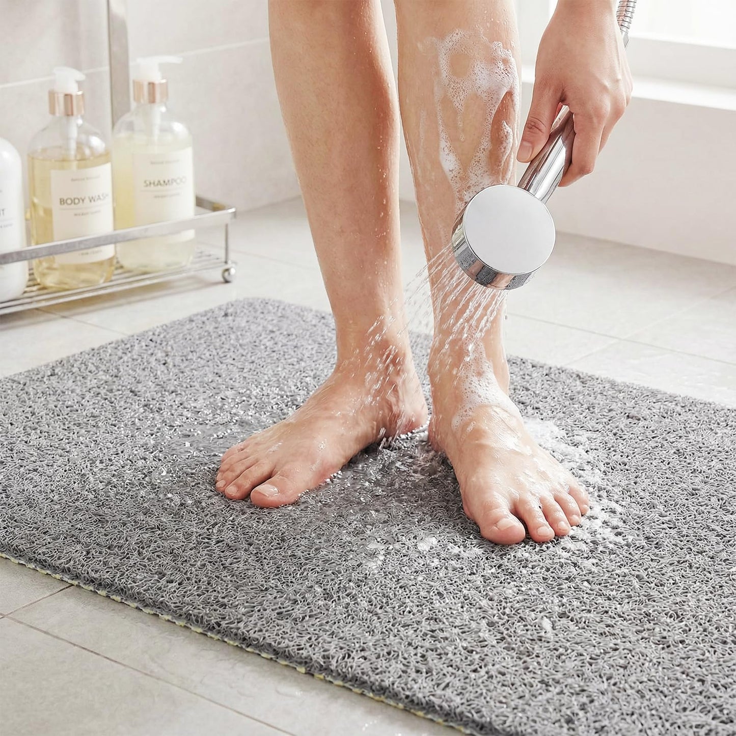 BLESWIN PVC Loofah Shower Mat 40x80CM, Soft Textured Non Slip Bath Mats for Inside Shower, Shower Mats with Drain