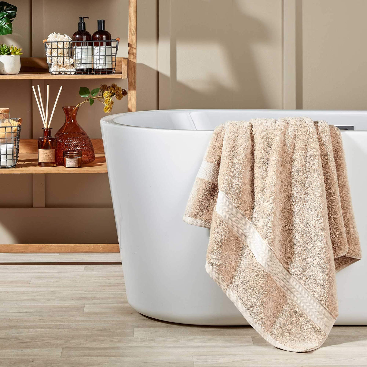 Christy Renaissance 2 Hand Towels Set | Driftwood Beige | 100% Egyptian Cotton Pile | Luxuriously Soft and Super Absorbent | 675 GSM
