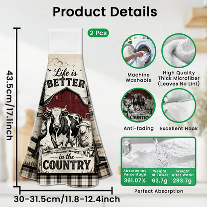 CUTHOLLOW 2 Pcs Sketch Farm Hanging Kitchen Towels with Loop