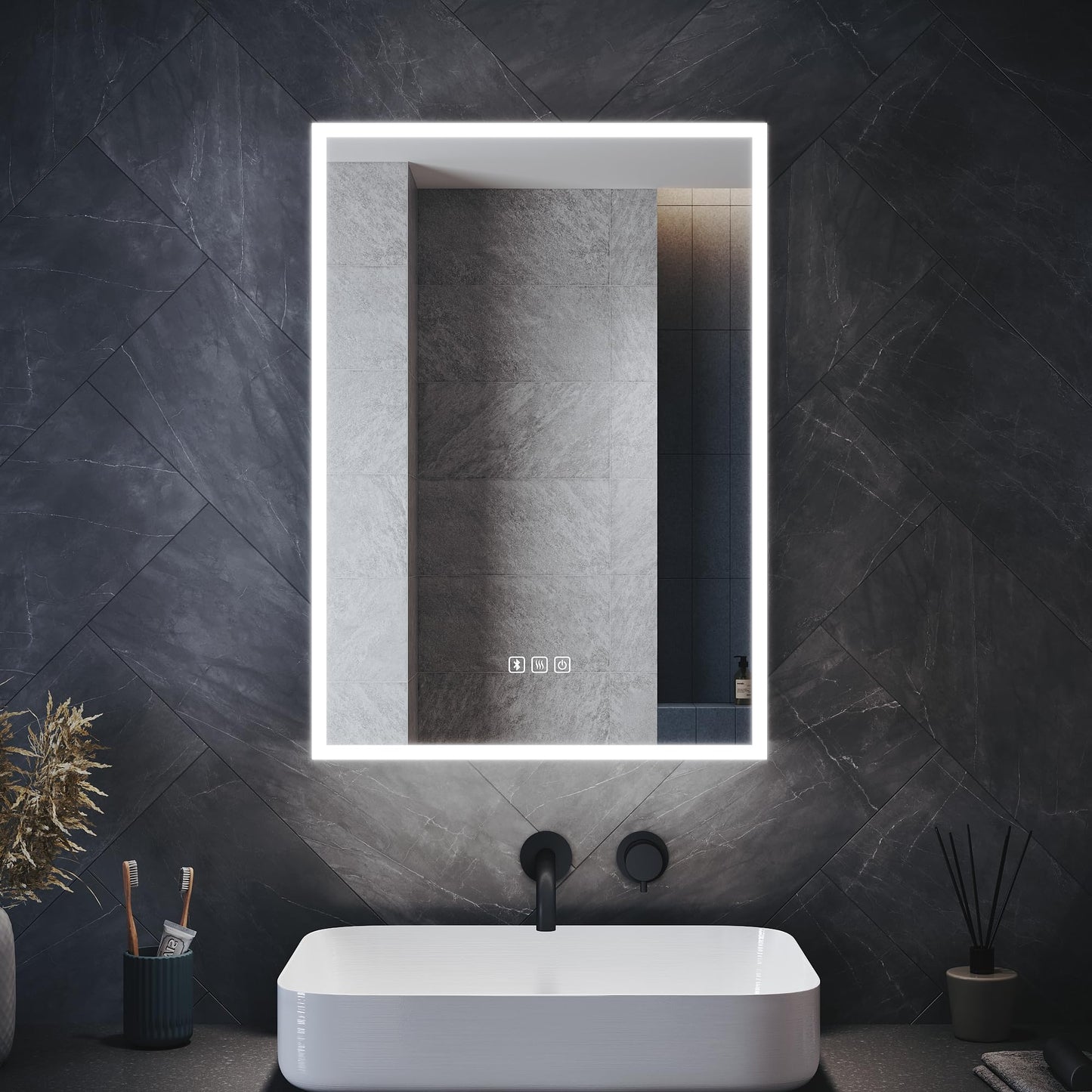 ELEGANT Bathroom Mirror Cabinet with LED Lights & Shaver Socket, 500x700mm