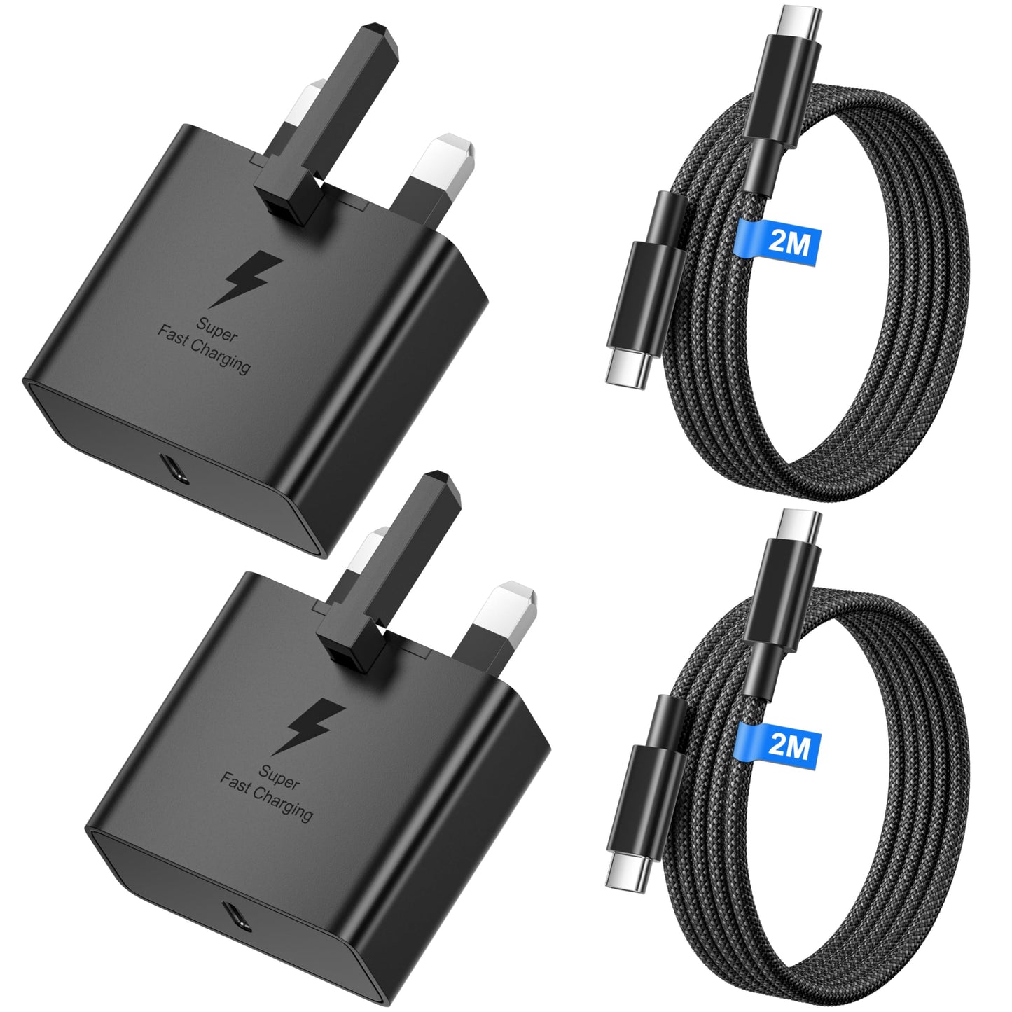 For 45W Samsung Fast Charger USB C Plug and 2M Cable, 2Pack USB C Charger for Samsung Galaxy S25 Ultra/S24/S23/S22/S21/S20/A56/A55/A36/A17/A16/Note