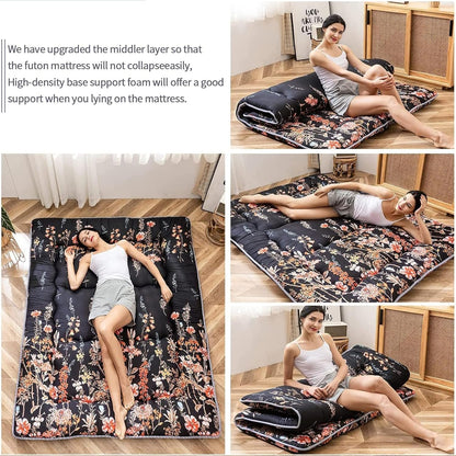 MAXYOYO Japanese Floor Futon Mattress, Thicken Tatami Mat Sleeping Pad Foldable Roll Up Mattress Dormitory Mattress Pad Floor Lounger Pillow Bed