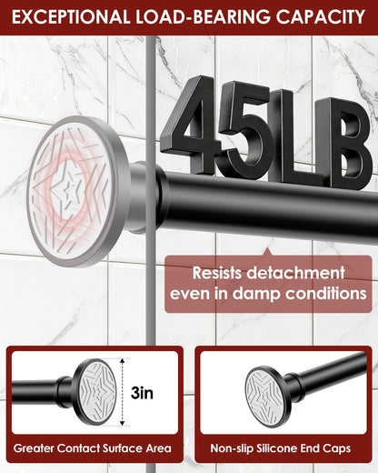 Shower Curtain Pole, Extendable No-Drill Tension Rod, Shower Pole & Curtain Set - Telescopic Shower Rail, 76-278cm, Rustproof Non-Slip