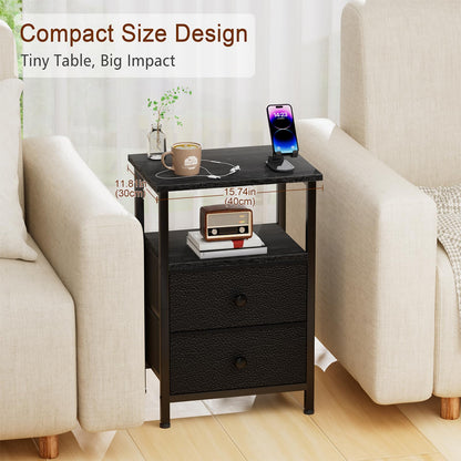 LOAKEKEL Bedside Table, Side Table with 2 Fabric Drawers, Sofa Table