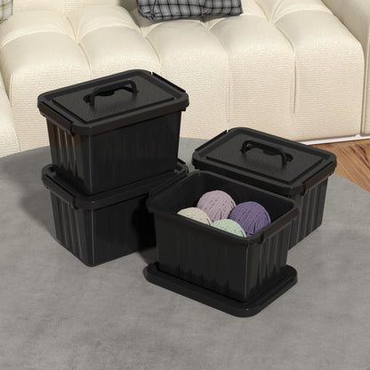 Lesbye 4 PCS Black Plastic Storage Box with Lids, Storage Containers
