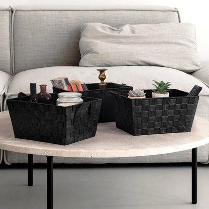 EHC Storage Baskets set of 3, Storage baskets for shelves, Storage Boxes Storage Organiser Hamper Basket, Black