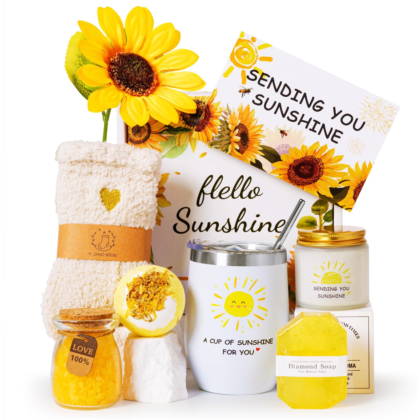 Birthday Pamper Gifts For Women,Sending Sunshine Get Well Soon Gifts Basket Self Care Package Relaxation Spa Bath Set Christmas Hamper Presents Box