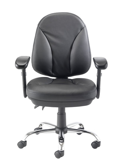 Office Hippo Ergonomic Office Chair with Adjustable Arms, Leather Office Chair with Arms, Desk Chair for Home Office, Swivel, Black