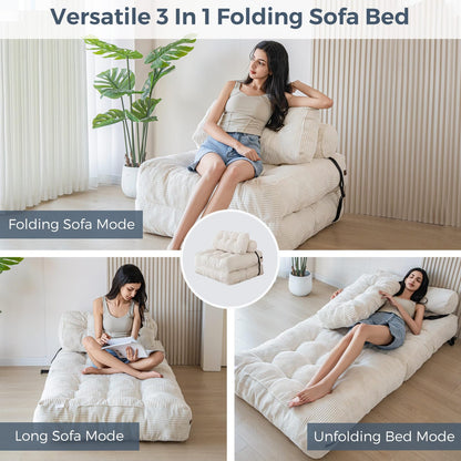 MAXYOYO Folding Sofa Bed, Convertible Sleeper Chair with Pillow Foldable Mattress with Back Support