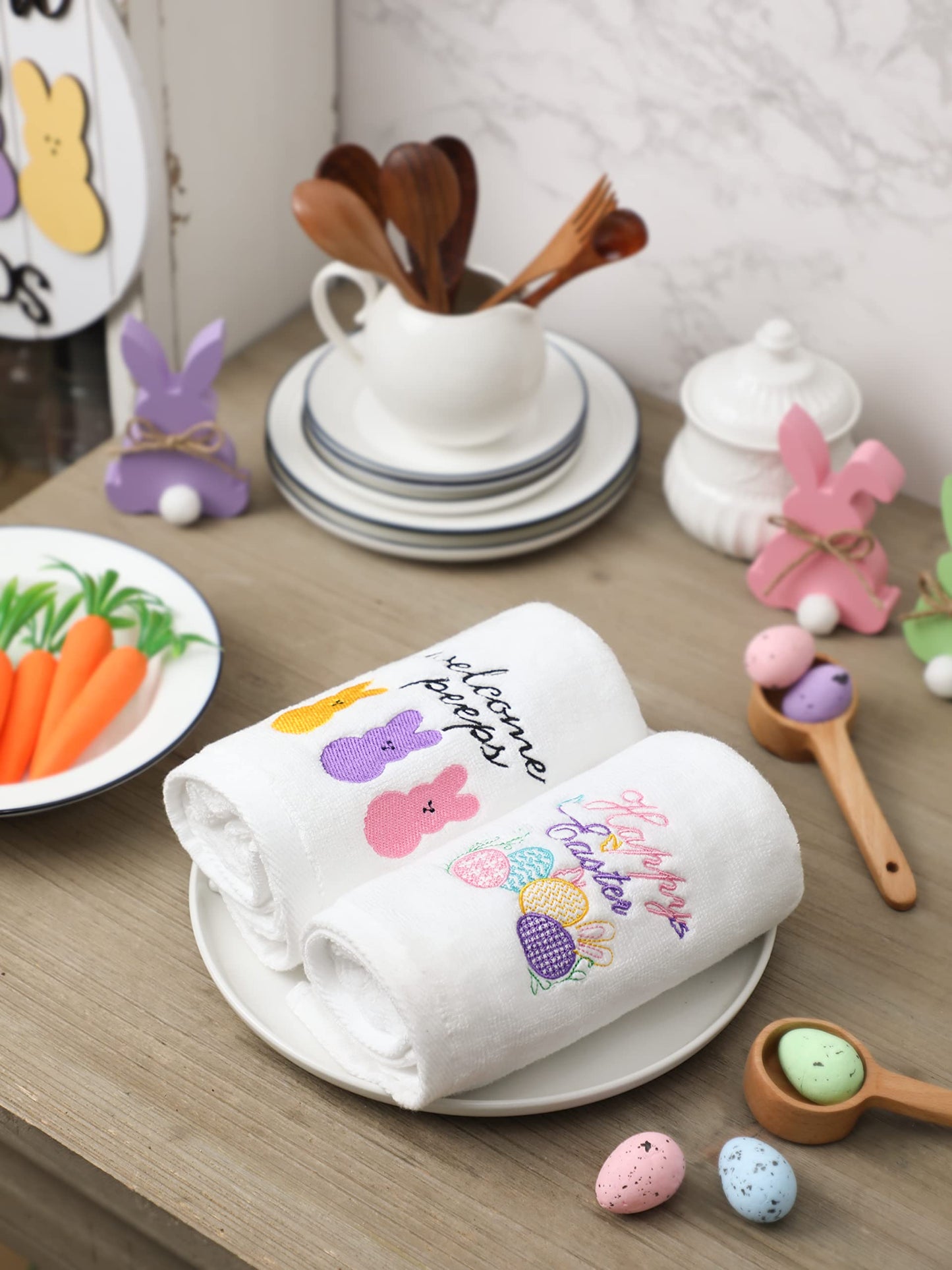 NEWLIGHTURE Easter Hand Towels 100% Cotton Embroidered Green Gnome Shamrock Decorative Bathroom Kitchen Dish Towels Set Gift Set of 2 14x29inch