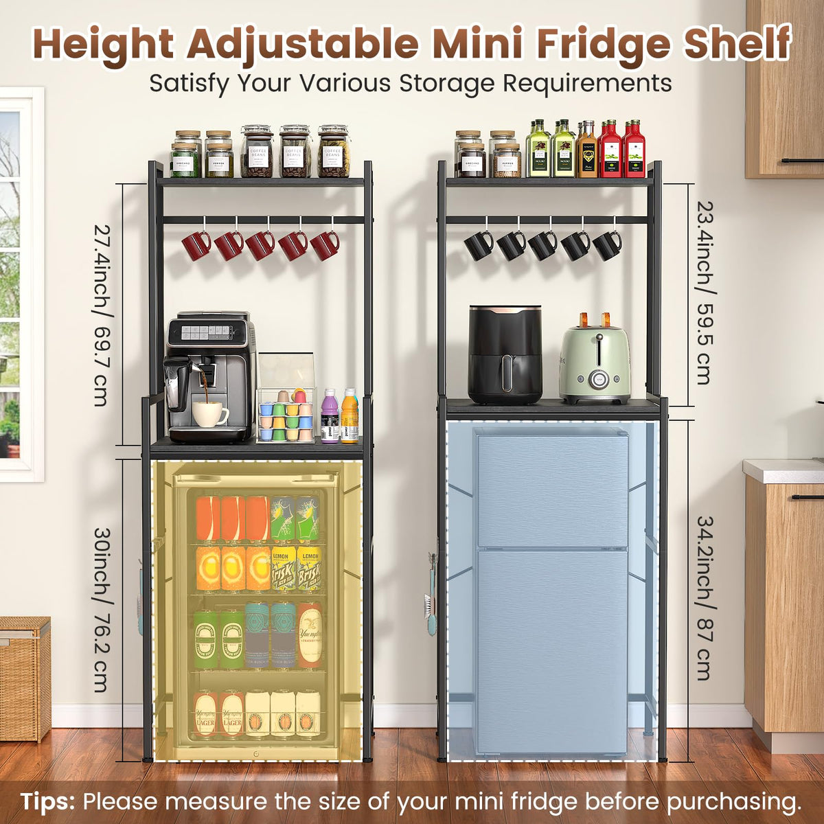 Housolution 2-Tier Mini Fridge Stand with Storage, Black