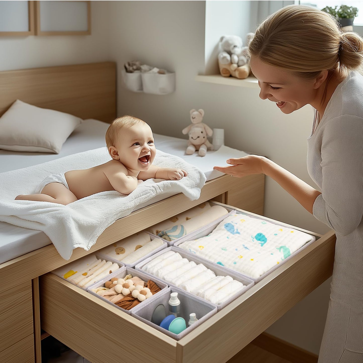 Homsorout 15 Pack Foldable Drawer Organisers Clothes - Fabric Storage Box Wardrobe Drawer Dividers Cubes for Baby Clothing, Socks, Underwear, Ties