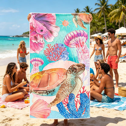yayafunfun Large Quick Dry Microfibre Beach Towels for Adults, 160X90cm Pink Turtle Bath Towel Travel Towels with Pocket