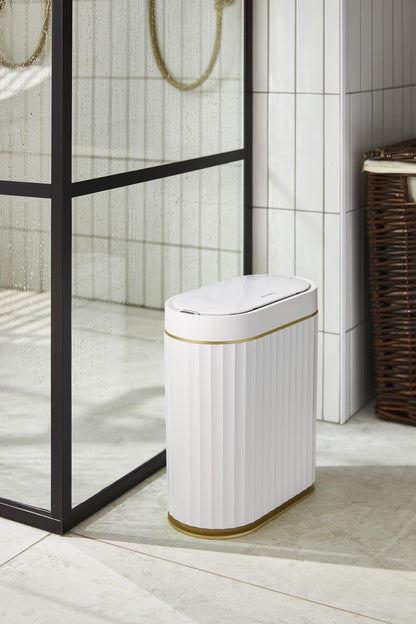 ELPHECO Bathroom Bin with Lid - Waterproof Automatic Trash Can, 2 Gallon Slimline Smart Wastebasket, 9L Narrow Motion Sensor Garbage Bin for Bedroom