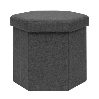 PINPLUS Folding Storage Ottoman, Linen Hexagonal Footrest, Dark Grey
