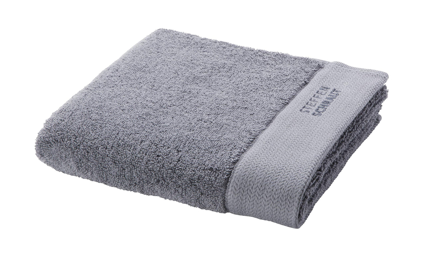Möve x STEFFEN SCHRAUT Classic Collection Bath Towel Uni with Herringbone - Border 80 x 150 cm, Towels – Made in Germany, 100% cotton, Stone (Grey)