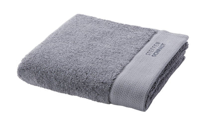 Möve x STEFFEN SCHRAUT Classic Collection Bath Towel Uni with Herringbone - Border 80 x 150 cm, Towels – Made in Germany, 100% cotton, Stone (Grey)
