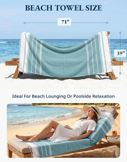 LANE LINEN Turkish Beach Towels, 2 Pack Extra Large Beach Towel, Pre-Washed for Soft Feel, Cotton Rich Oversized Sand Free Quick-Dry Pool Towel