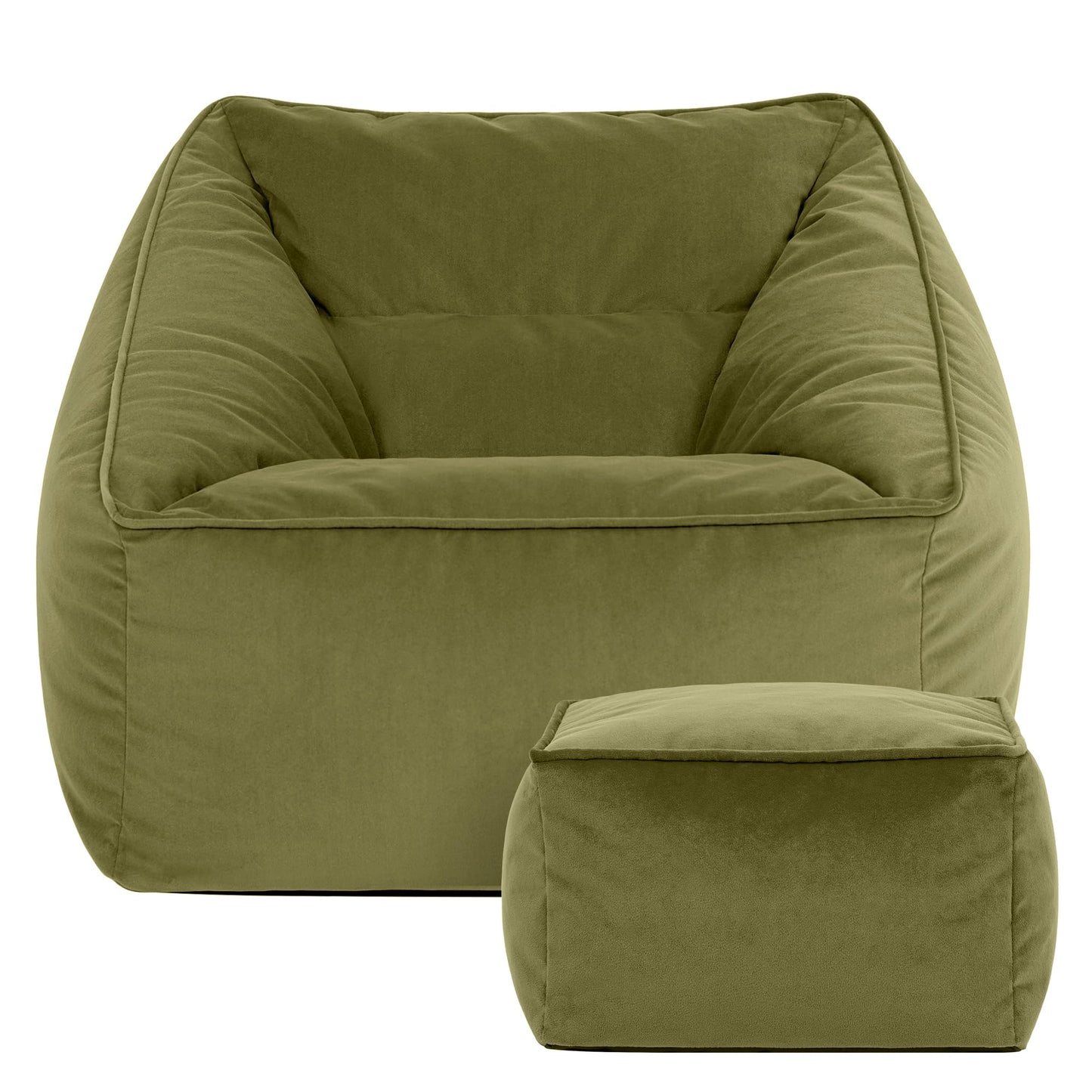 icon Natalia Velvet Bean Bag Chair & Footstool with Filling Included, Green