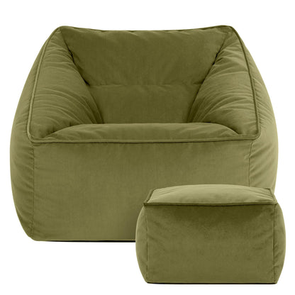 icon Natalia Velvet Bean Bag Chair & Footstool with Filling Included, Green