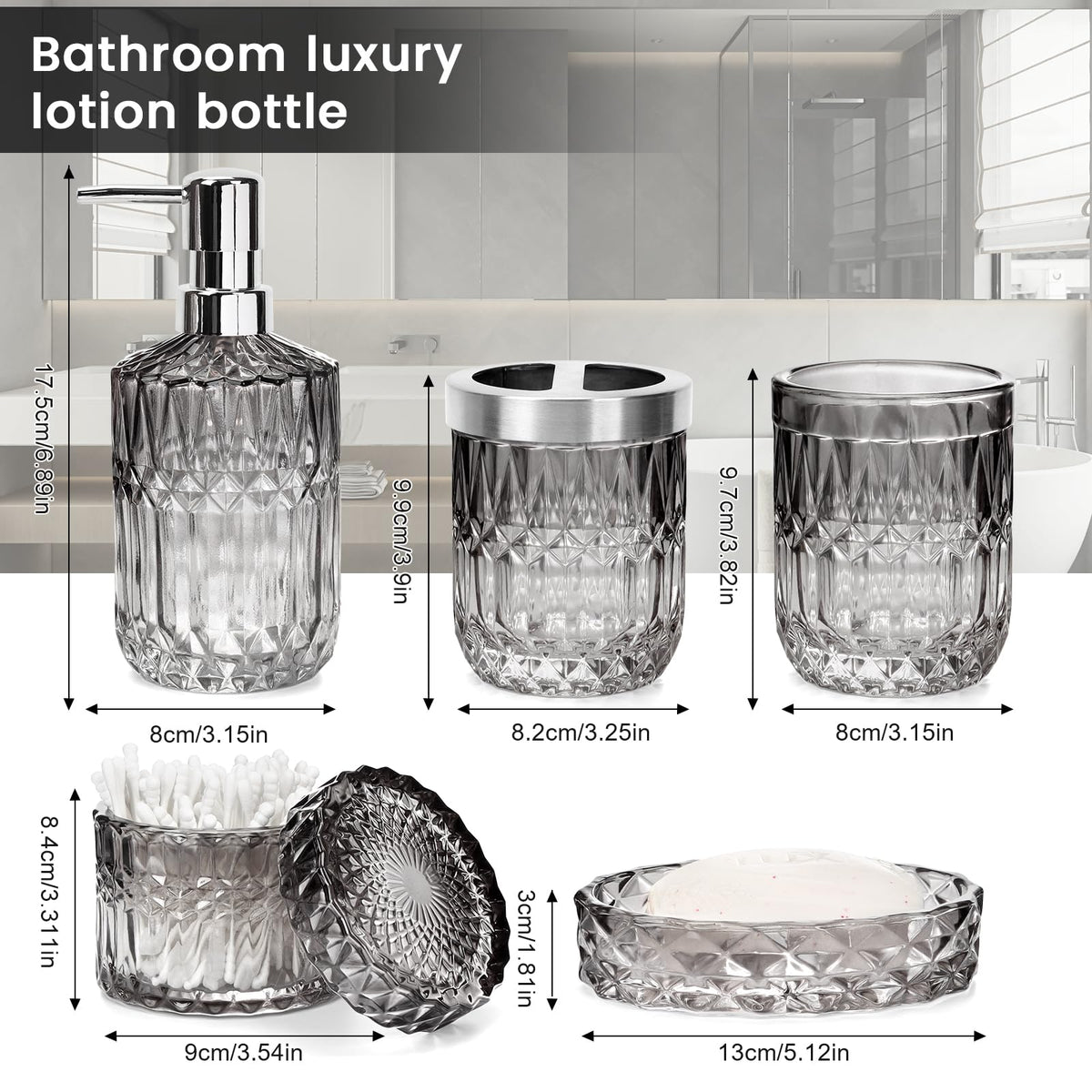 5-Piece Glass Bathroom Accessories Set – Gradient Black & Clear