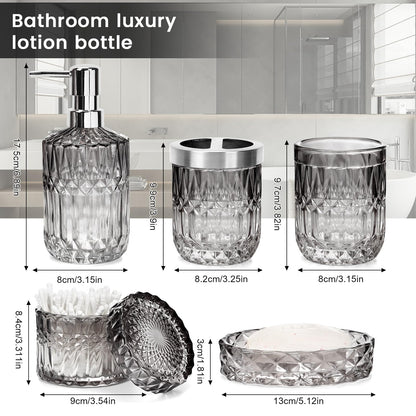 5-Piece Glass Bathroom Accessories Set – Gradient Black & Clear