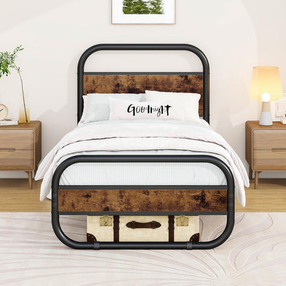 HOMERECOMMEND 3ft Single Bed Frame,Metal Platform Bed 90x190 cm,Brown