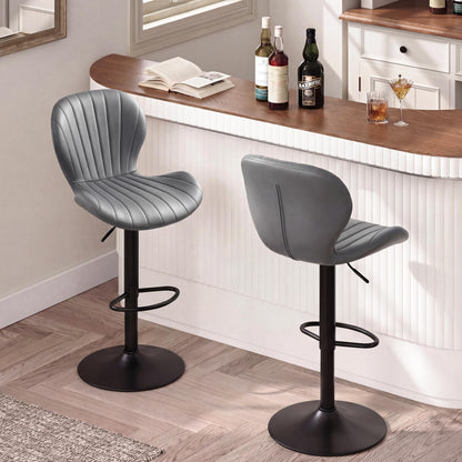 Bar Stools Set of 2, 360°Swivel Bar Chairs, Kitchen Dining Stools, Grey
