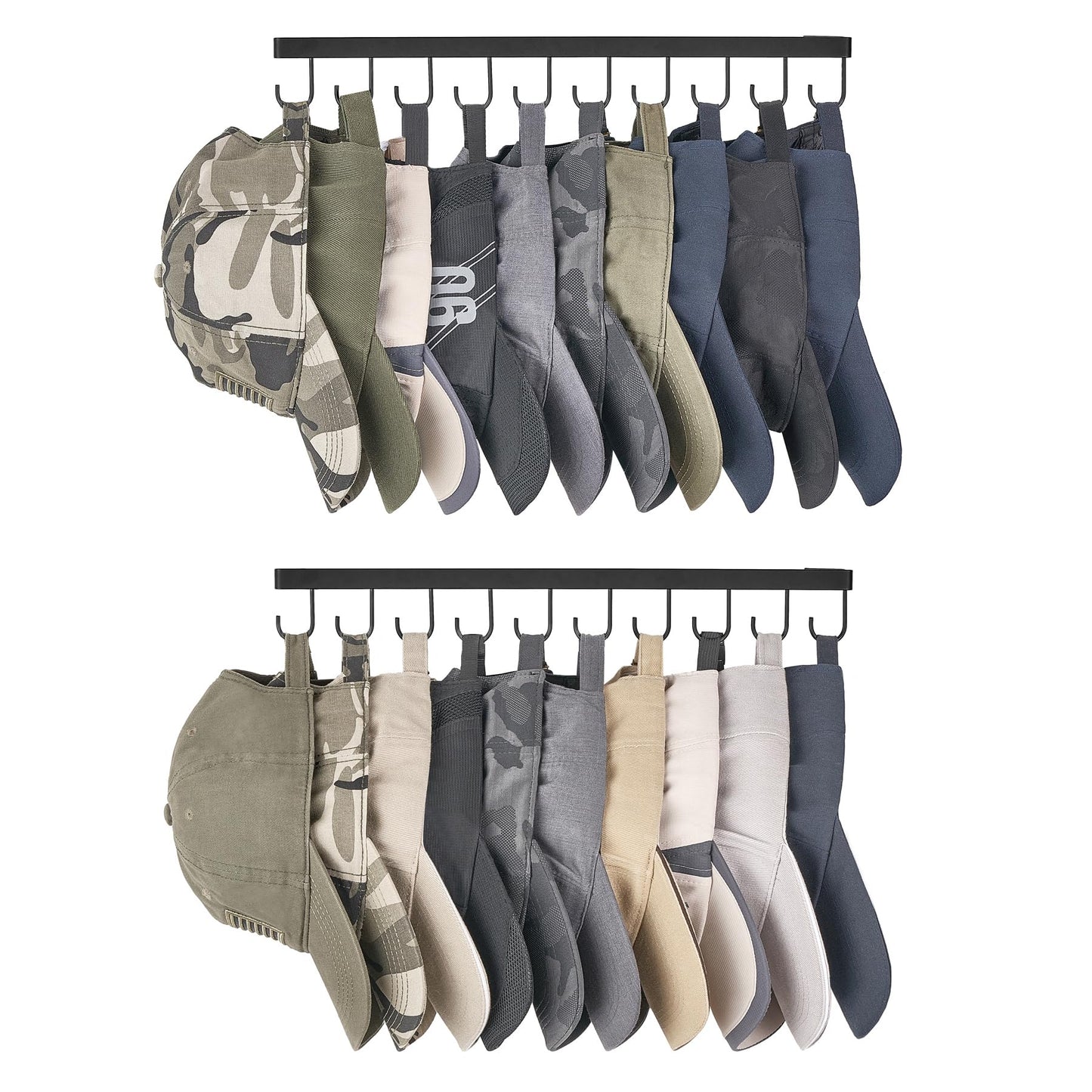 Mkono Hat Rack Wall Mount Set of 2 - Storage Organizer for 20 Baseball Caps, Modern Metal Closet Hooks