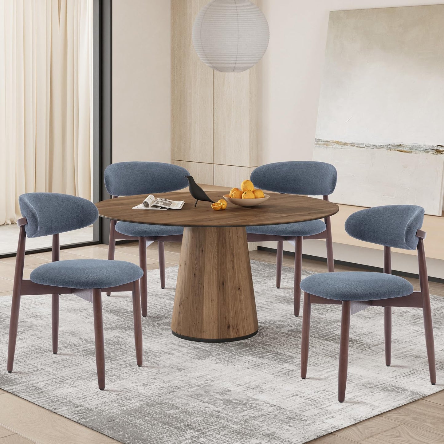 COLAMY Modern Dining Chairs Set with Wooden Legs – Upholstered Fabric Dining Room Chairs with Curved Backrest, Soft Cushion Seat