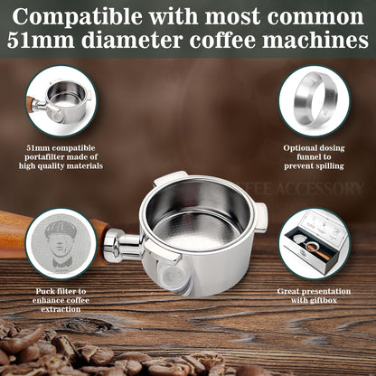 Gritty Blenders 51mm Bottomless Portafilter with Compatible Puck Screen, Basket and Dosing Ring | Compatible with De'Longhi Dedica EC680-685, and Smeg