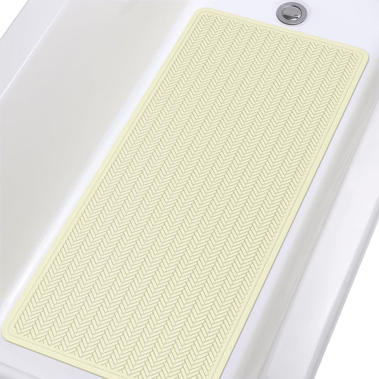 Yolife Non Slip Bath Mats for inside Bath,Rubber Bath Mat,43x92 cm Long Bath Mat Machine Washable with Strong Suction Cups (Beige)