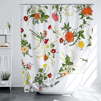 LIVETTY Shower Curtain White Floral Bathroom Curtain 180x180cm Anti-Mould Waterproof Polyester Fabric Bathtub Shower Curtains with 12 Hooks Washable