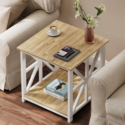 GreenForest Side Table 50cm 2-Tier Storage for Living Room, Oak