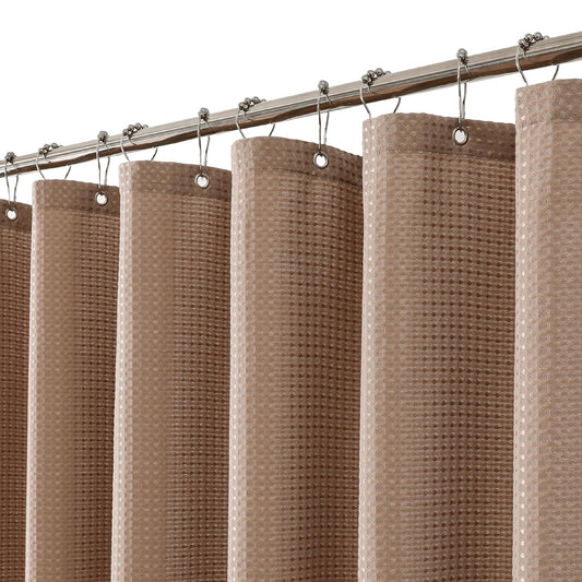 meioro Beige Shower Curtain, Mould Proof and Mildew Resistant Waffle Heavy Textured Fabric Shower Curtains with 12 Hooks, 180 x 180cm Luxury Weighted