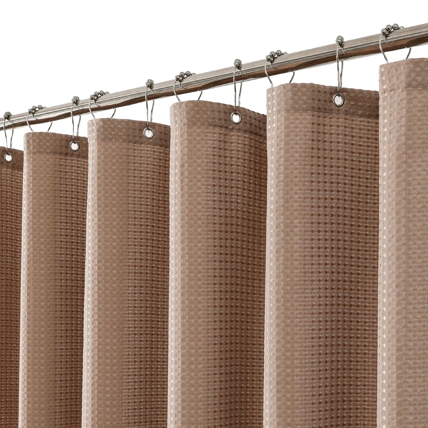 meioro Beige Shower Curtain, Mould Proof and Mildew Resistant Waffle Heavy Textured Fabric Shower Curtains with 12 Hooks, 180 x 210cm Luxury Weighted