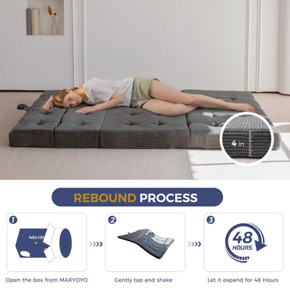 MAXYOYO Folding Mattress Double, Comfy Foldable Sofa Couch Bed, Guest Mattress with Handles Floor Futon Sofa Bed for Guest