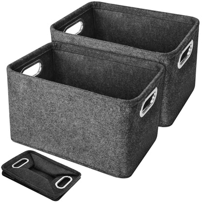Felt Basket Storage, 2 Pack Foldable Felt Storage Boxes with Handle