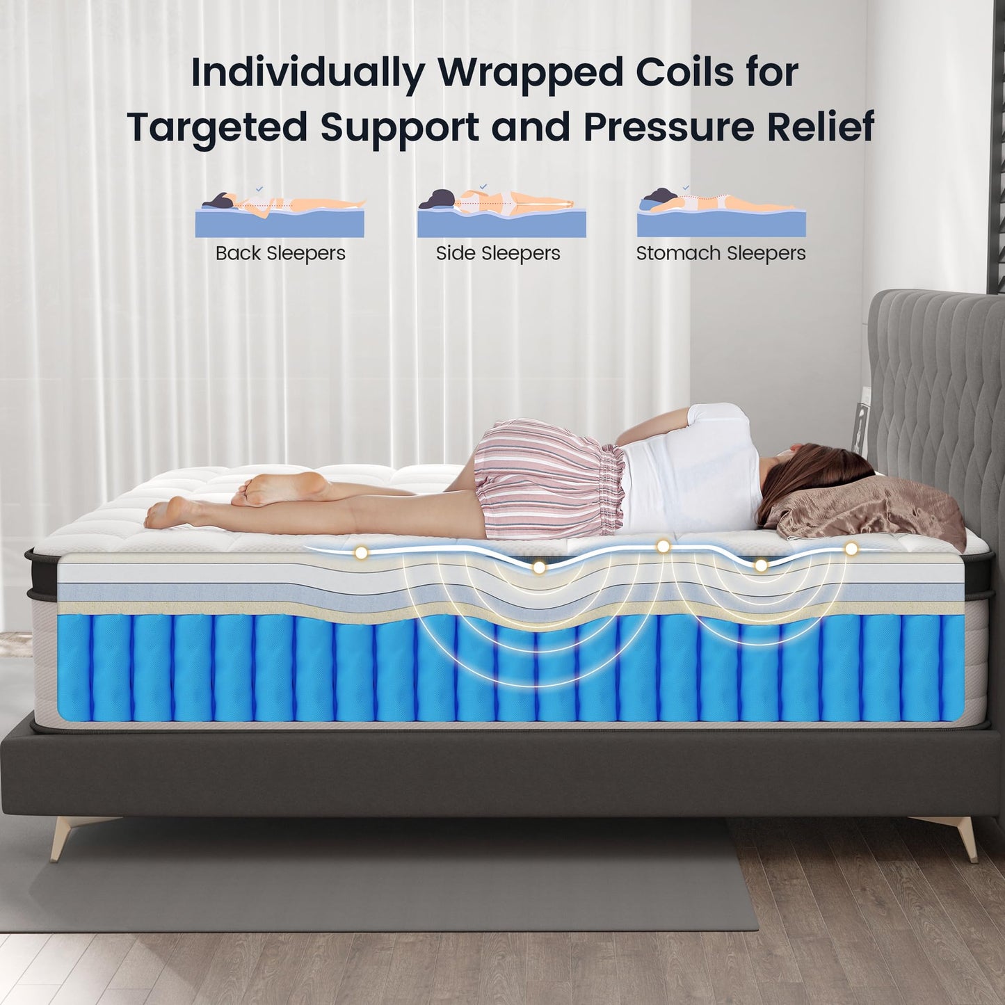 LETMOON 4FT6 Double Mattress, 25cm Pocket Sprung & Memory Foam Hybrid Bed