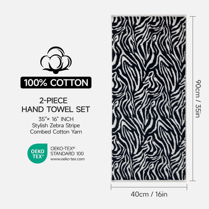 REDKISS 2 Pack Zebra Striped Hand Towels for Bathroom, Black and White