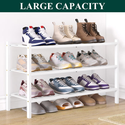 smiry Natural Bamboo Shoe Rack, 3 Tier Wooden Stackable Shoe Storage Organiser, Free Standing Shoes Storage Shelf for Entryway, Hallway, Small Spaces