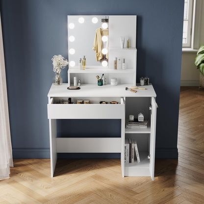 ZANOFIRA Dressing Table with Mirror, 3 Colors LED Lights with Adjustable Brightness